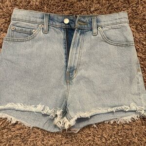 BDG Blue Jean Shorts with Distressed Frayed Hem